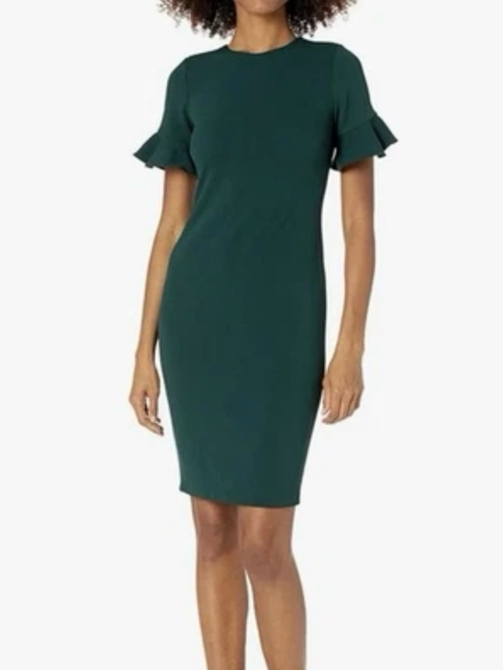 Calvin Klein Flutter Bell Sleeve Exposed Zipper Short Sheath Dress Dark Green 14